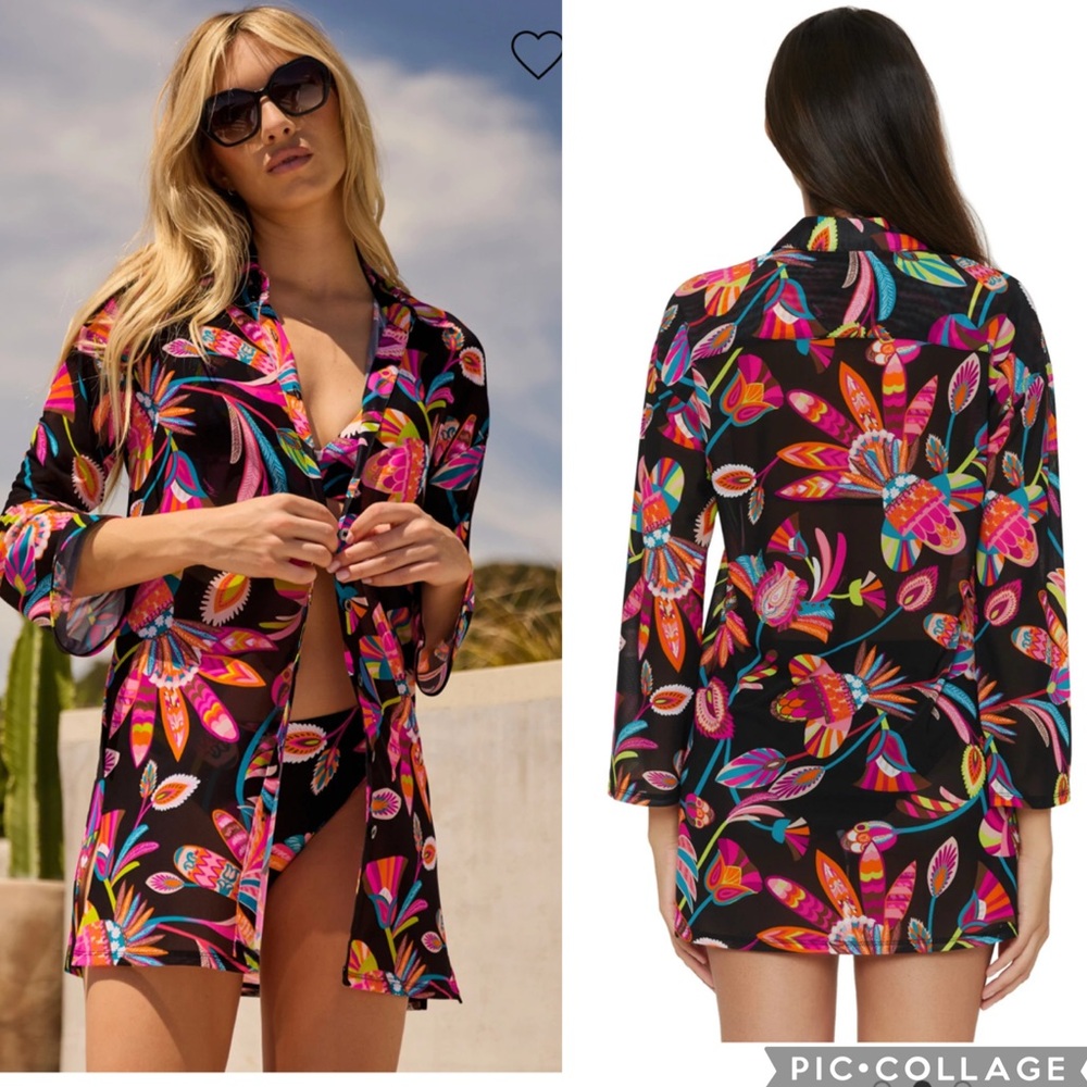 NEW TRINA TURK Mesh Beach Shirt Dress Bikini Coverup Size Small